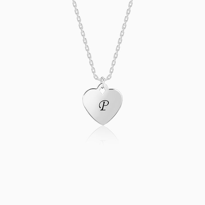 Silver Personalised Heart Initial Pendant With Link Chain