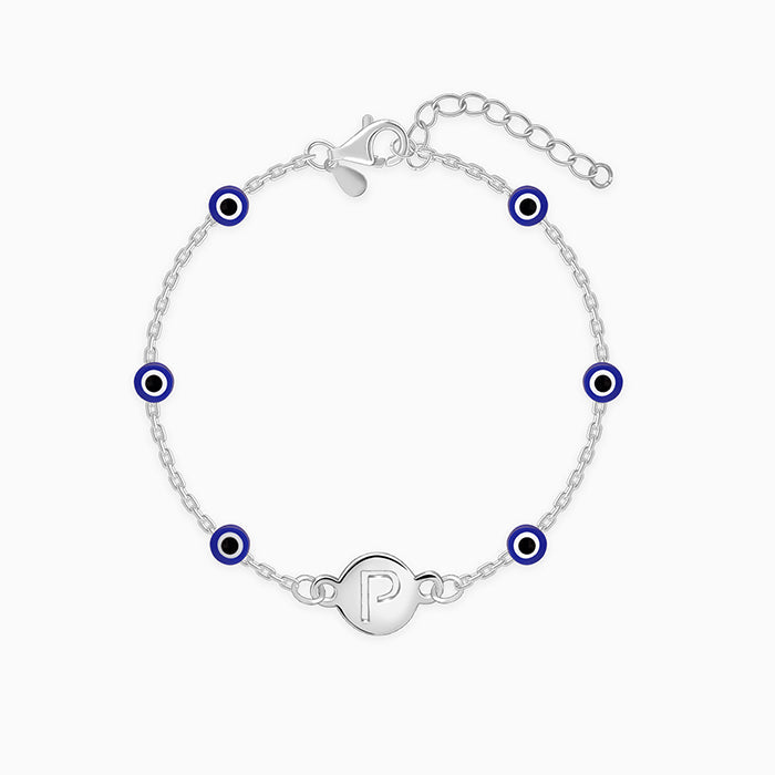 Silver Personalised Evil Eye Initial Bracelet