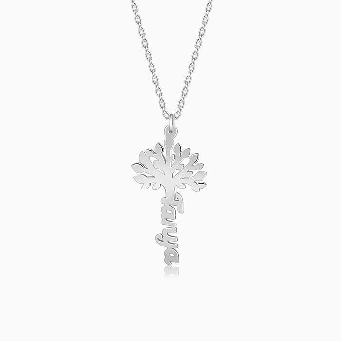 Silver Personalised Tree of Names Pendant with Link Chain