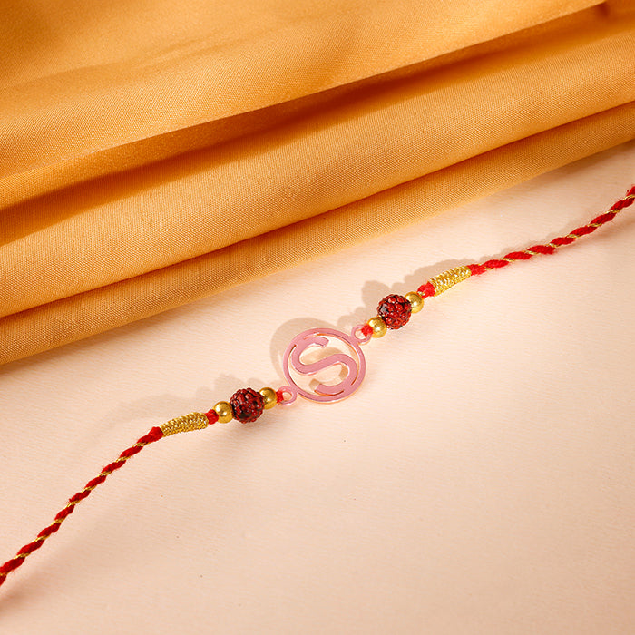Rose Gold Personalised Initial Rudraksha Rakhi