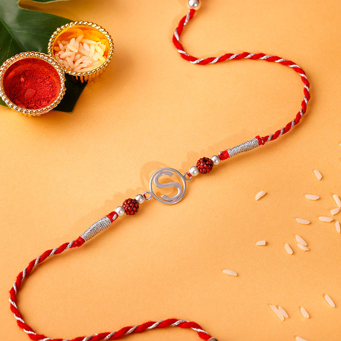Silver Personalised Initial Rudraksha Rakhi