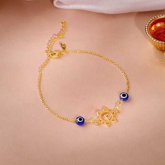 Golden Personalised Evil Eye Bloom Bracelet Rakhi