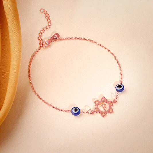 Rose Gold Personalised Evil Eye Bloom Bracelet Rakhi