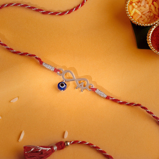 Silver Personalised initial Infinity Evil Eye Rakhi