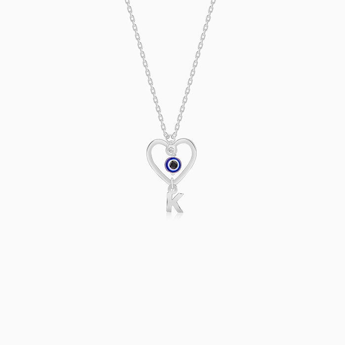 Silver Personalised Evil Eye Heart Initial Pendant