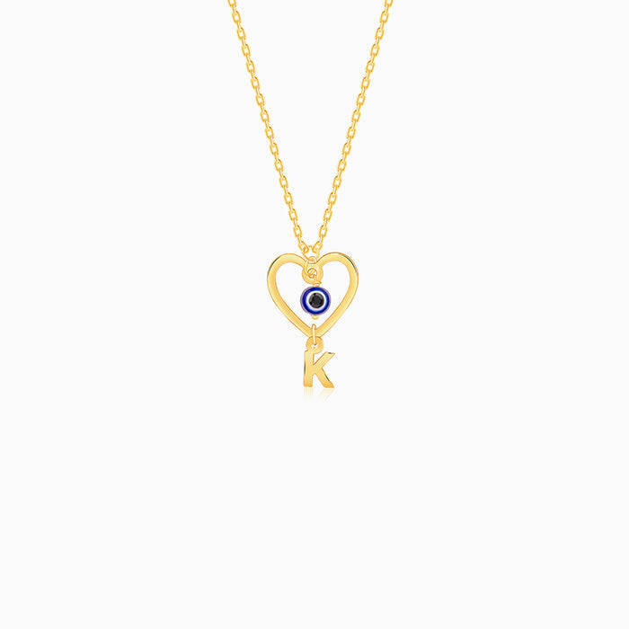 Golden Personalised Evil Eye Heart Initial Pendant