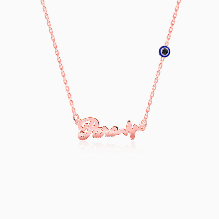 Rose Gold Personalised Evil Eye Heartbeat Necklace