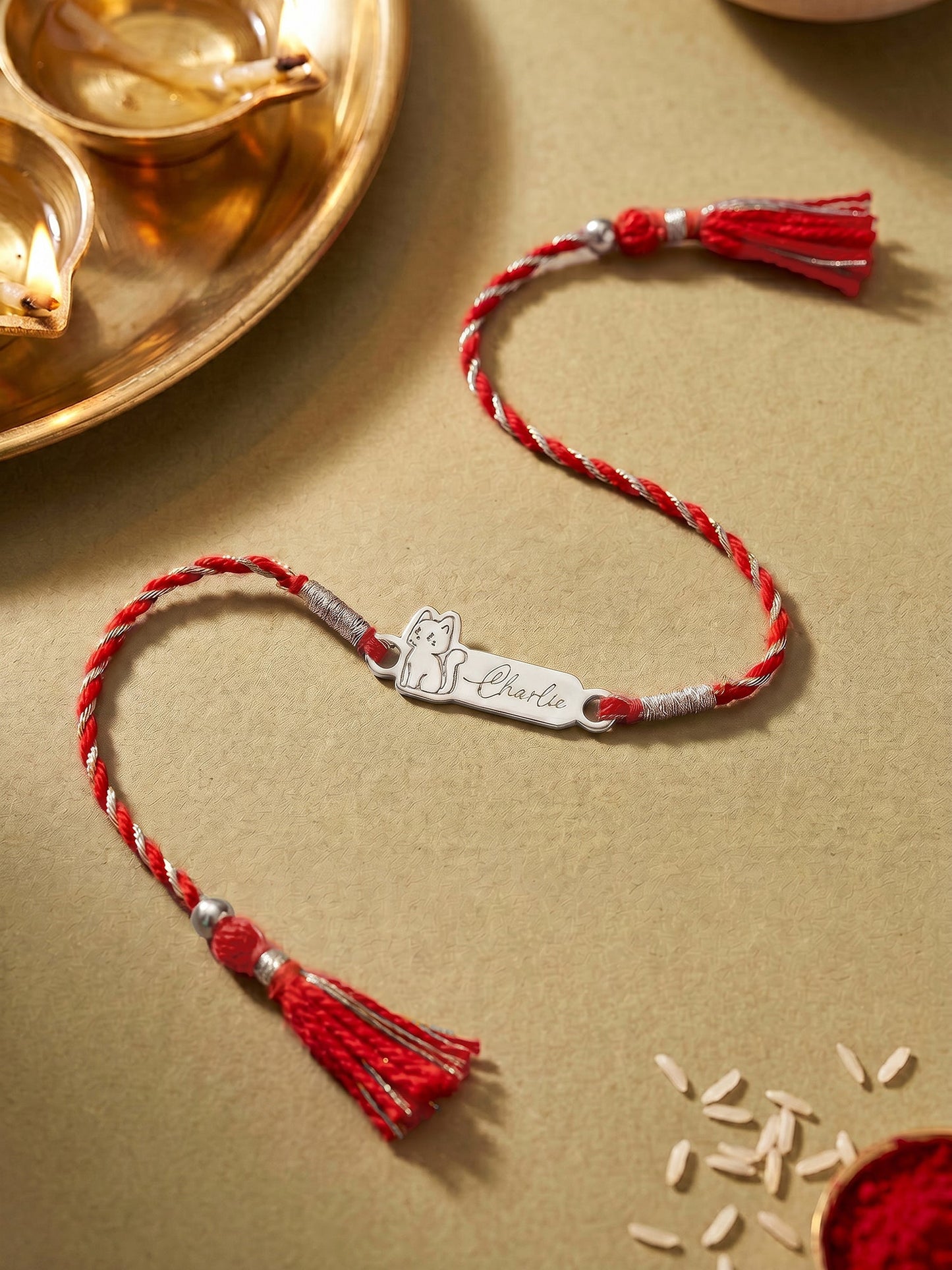 Silver Personalised Kitty Love Rakhi