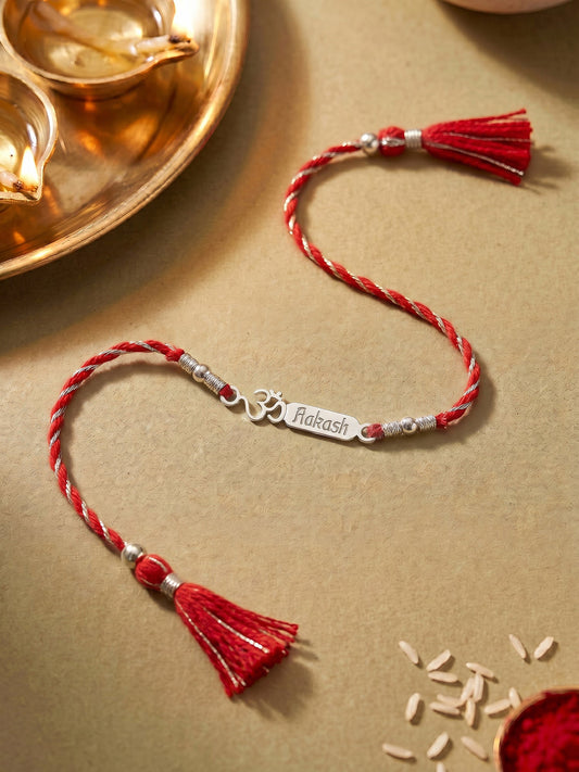 Silver Personalised Om Blessing Rakhi