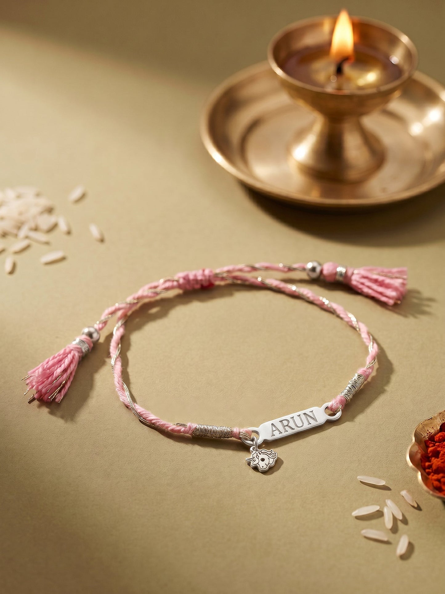 Silver Personalised Unicorn Name Kids Rakhi