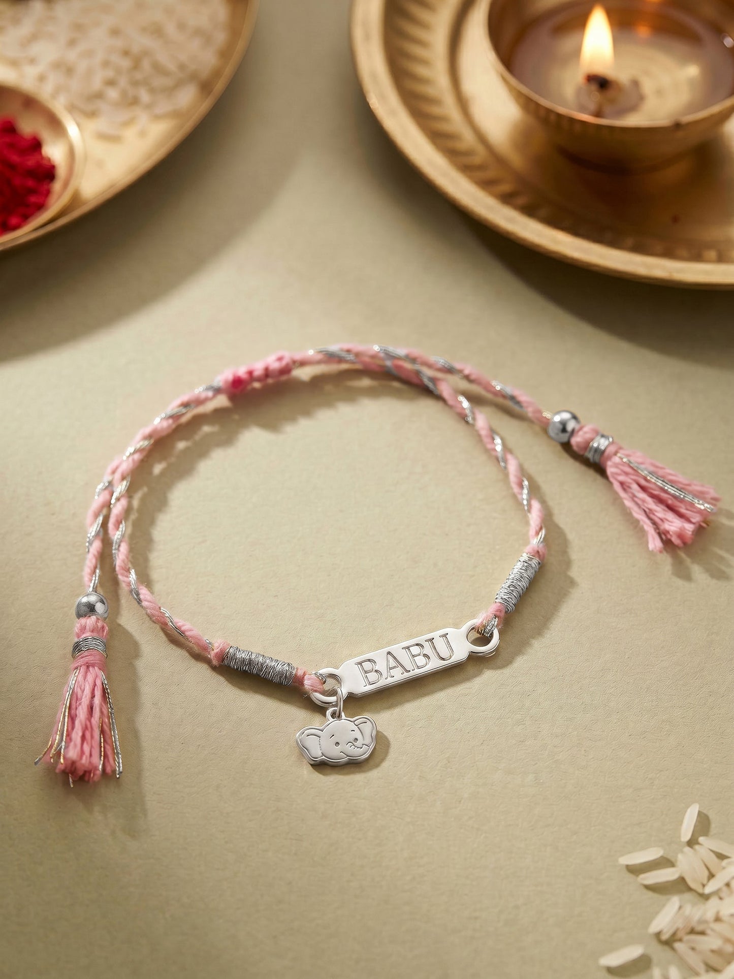 Silver Personalised Elephant Adventure Kids Rakhi