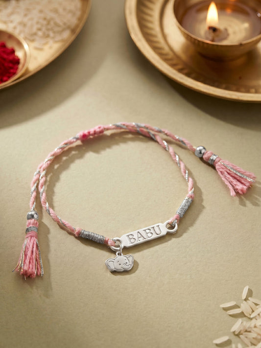 Silver Personalised Elephant Adventure Kids Rakhi