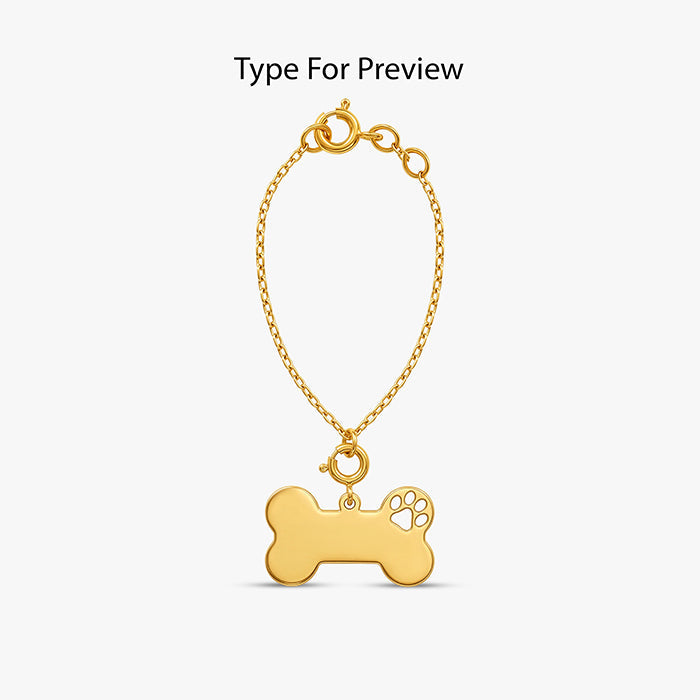 Golden Personalised Paw Print Bone Pet Charm
