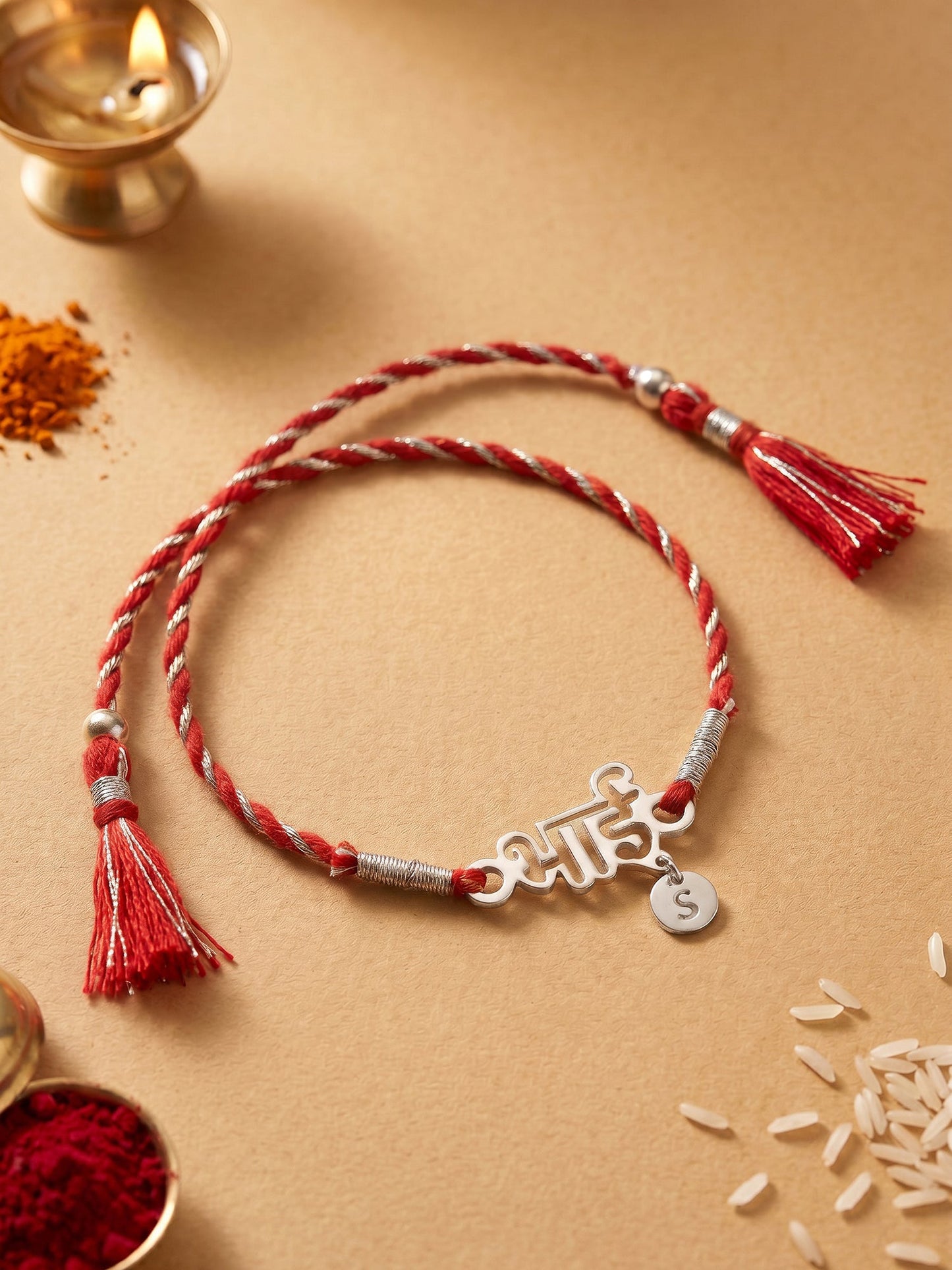 Silver Personalised Forever Bhai Initial Rakhi