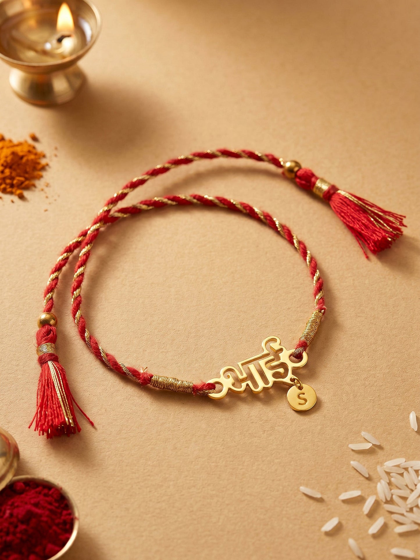 Golden Personalised Forever Bhai Initial Rakhi