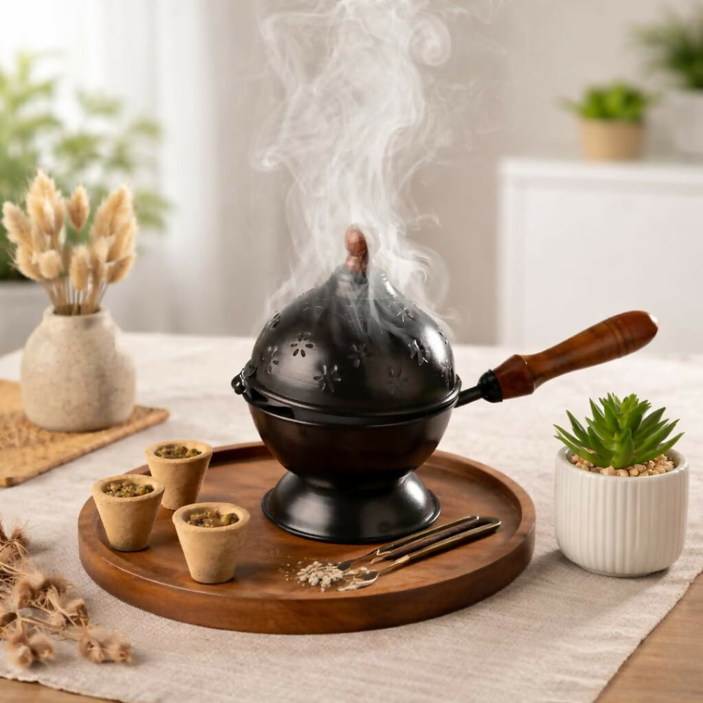 Not Available Metal Loban Dhoop Dani - Black Color