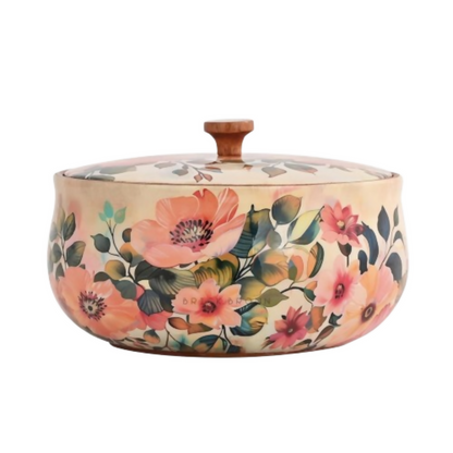 Brick Brown Handcrafted Enamel Coated Wooden Pastel Flora Roti Box