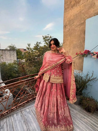 Teeya Creation Womens New Traditional Peach Heavy Work Ethnic Ensemble Lehenga Set