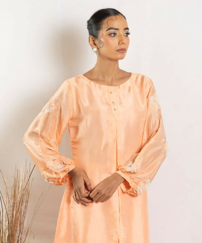 Timaraa Peach Heirloom  Silk Aari Zardosi Co-Ord Set