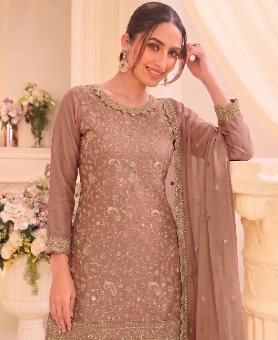 KC Peach Vichitra Silk Palazzo Suit For Women Festival Wear