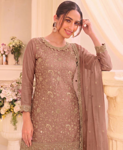 KC Peach Vichitra Silk Palazzo Suit For Women Festival Wear