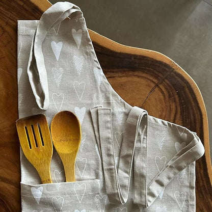Oak & Lily 100% Cotton Kitchen Apron-Beige and Ivory