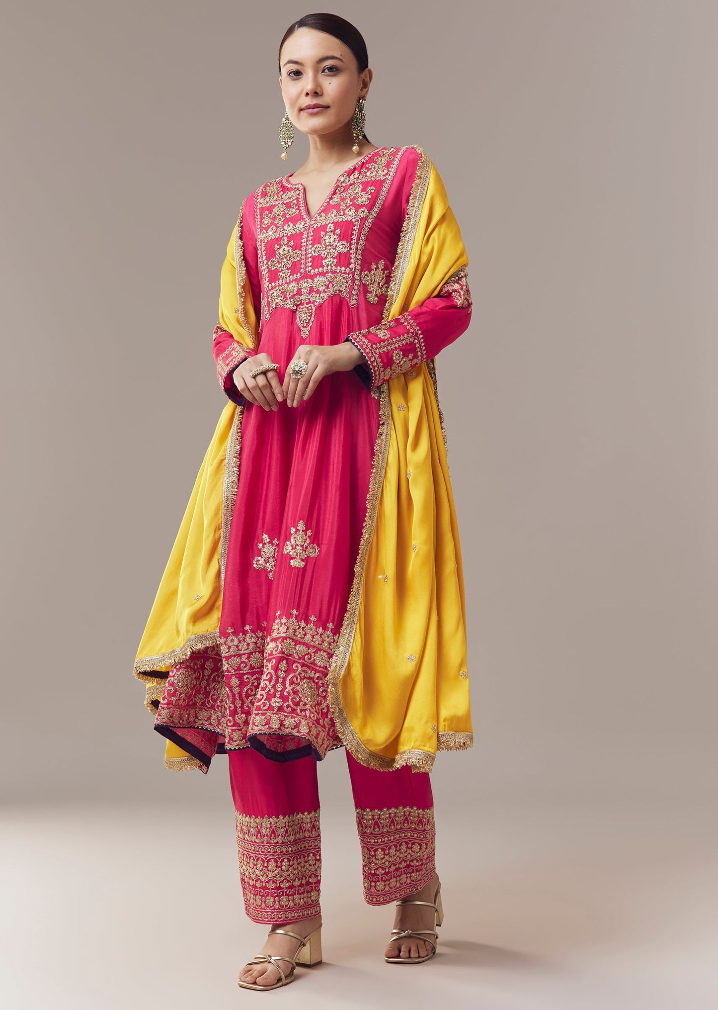 Pink Anarkali Suit With Embellished Details And Dupatta