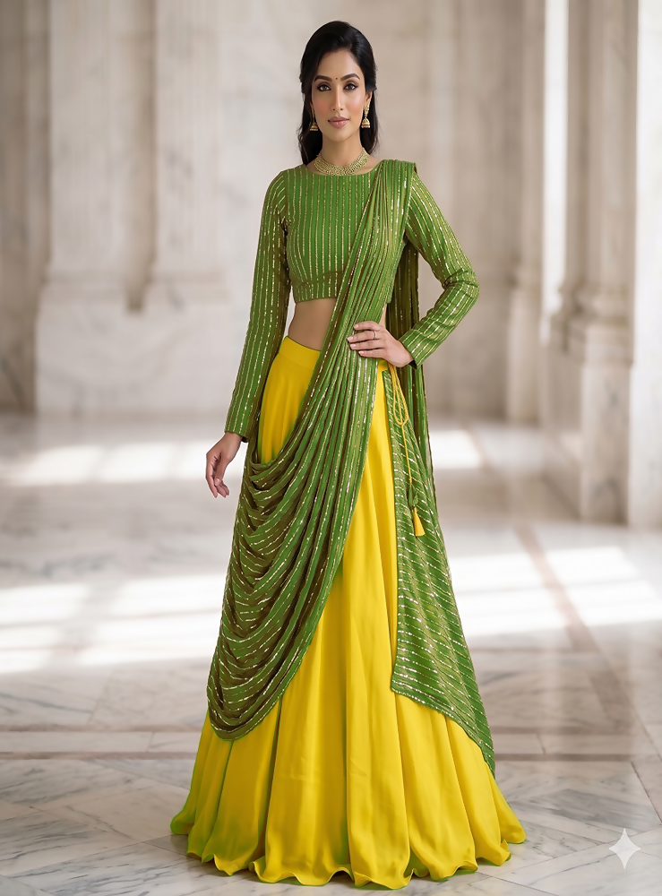 Teeya Creation Women's New Green Designer Lehenga Choli Set with Sequin Embroidery Work