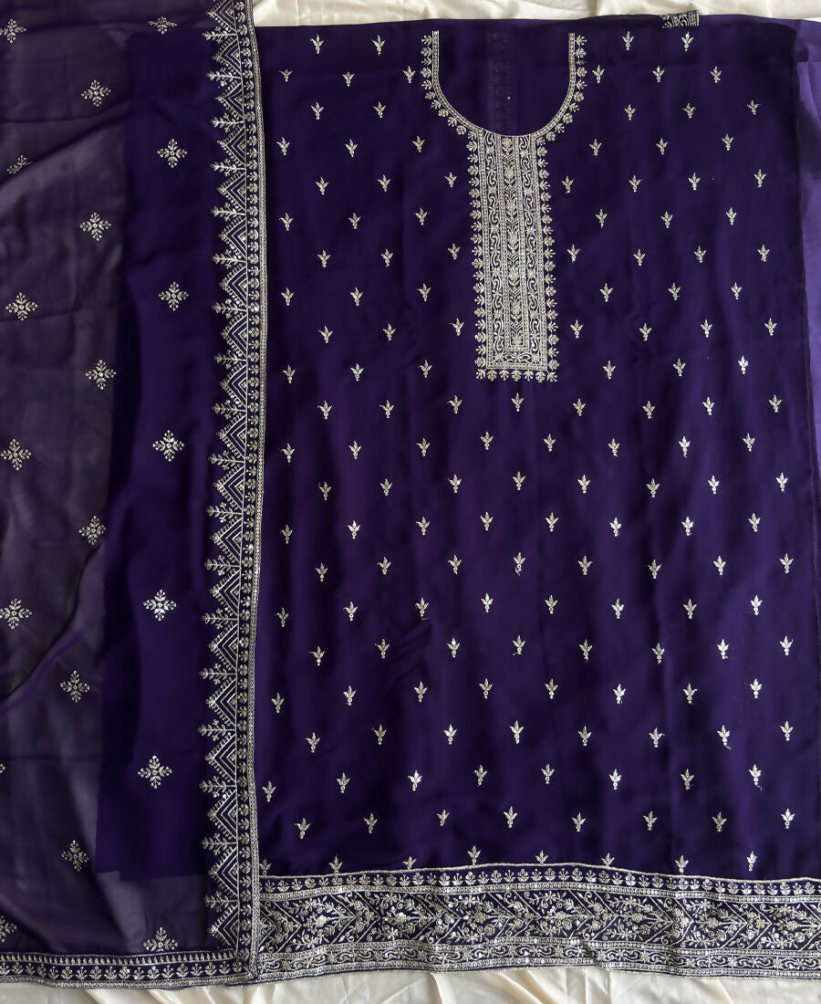 KC Purple Georgette Straight Suit With Heavy Embroidery