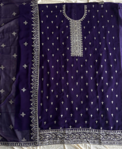 KC Purple Georgette Straight Suit With Heavy Embroidery
