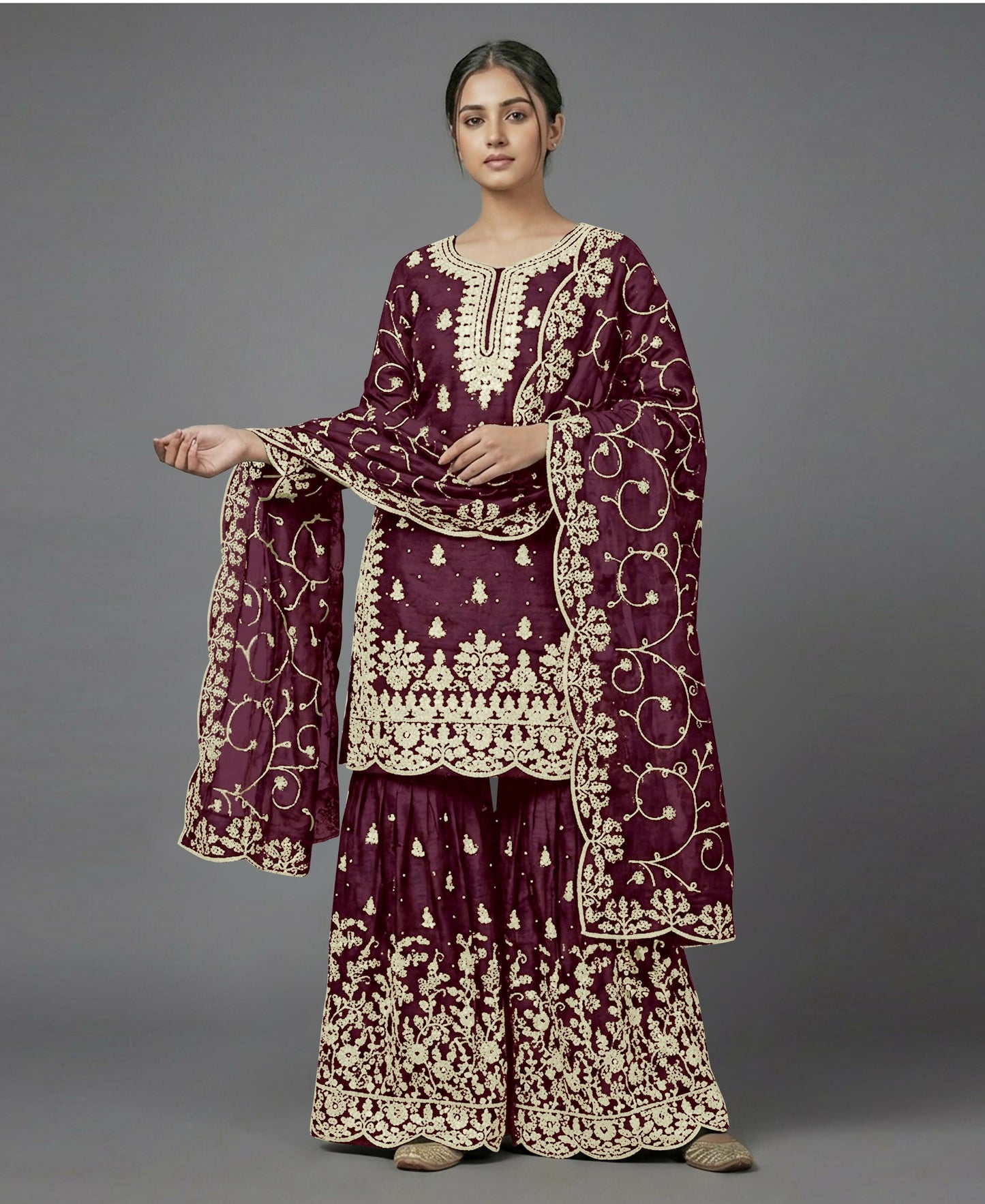 Teeya Creation Womens New Trendy Pure Gmy Silk With Heavy Embroidery Sequence Work Purple Kurta Set