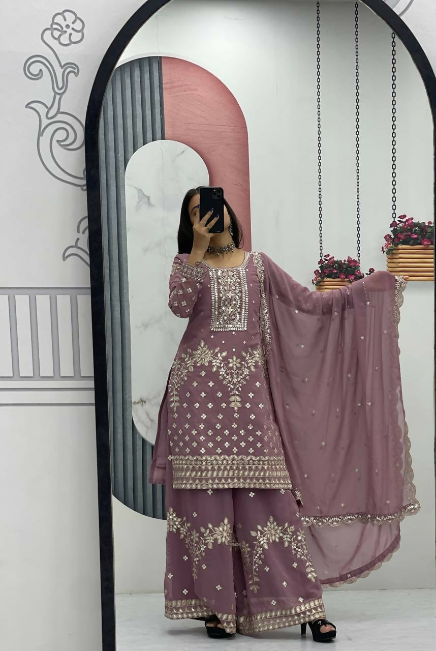 Teeya Creation Womens New Heavy Fox Georgette Fabric With Heavy Embroidery Work Kurta Set