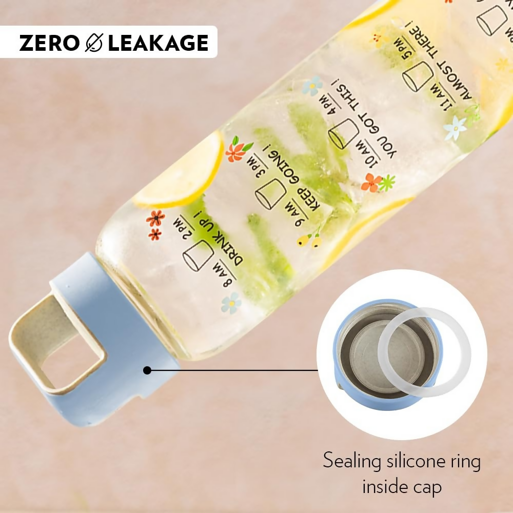 Borosil Neo Motivational Time Marker Bottle with Husk Lid
