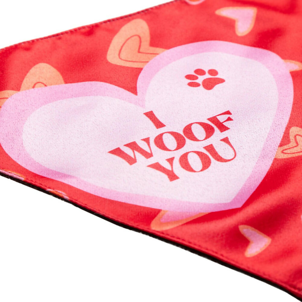 Waggety Dog Bandana - I Woof You, Soft Fabric, Stylish Pet Accessory for Dogs - Red