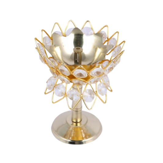 CraftVatika Brass Crystal Kerala Diya Stand