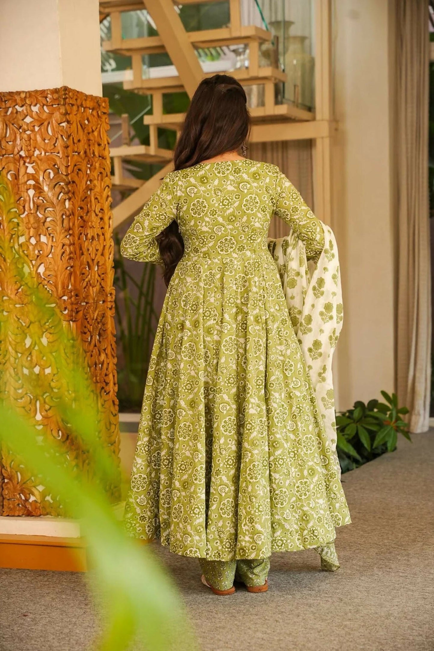 Aayaa Designer Cotton Silk Suit - Pista Green