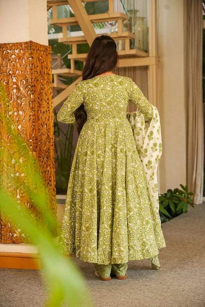 Aayaa Designer Cotton Silk Suit - Pista Green