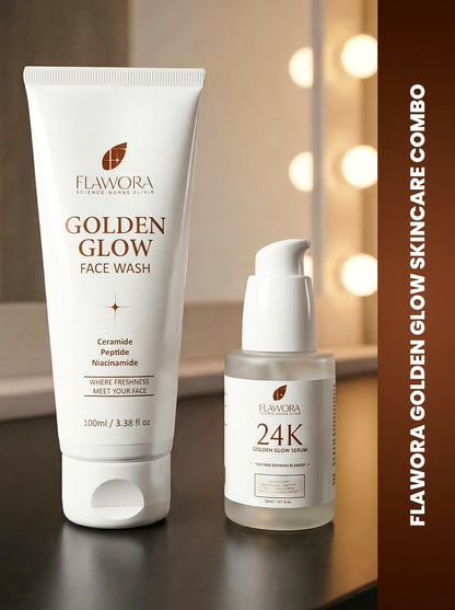 Flawora Set of Golden Glow Face Wash and 24k Golden Glow Face Serum