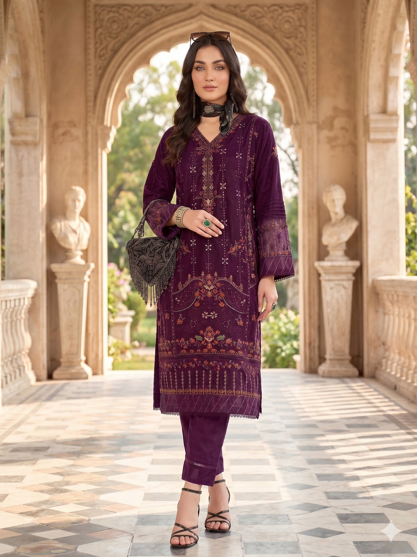Teeya Creation Womens New Net With Heavy Embroiedery With Sequence Work Purple Kurta Set