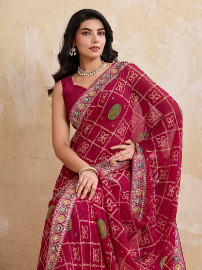 Teeya Creation Womens Stylish Simply Wedding Wear Georgette Saree-Red