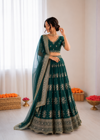 Prazu Fashion Rama Jatan Silk Thread With Sequence Designer Lehenga