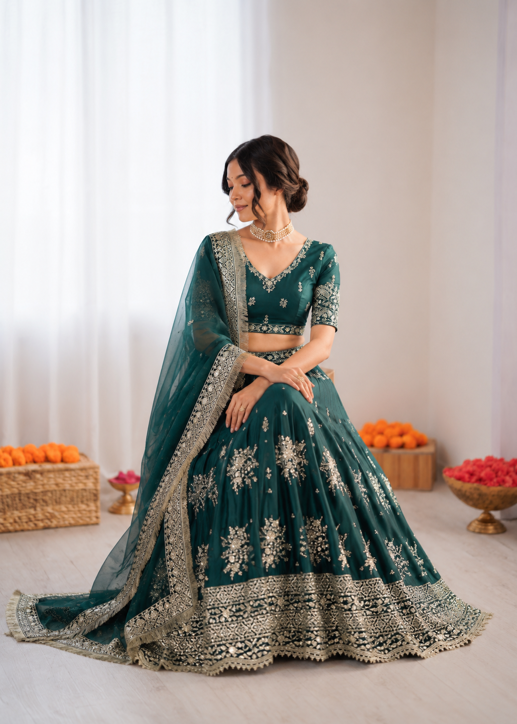 Prazu Fashion Rama Jatan Silk Thread With Sequence Designer Lehenga
