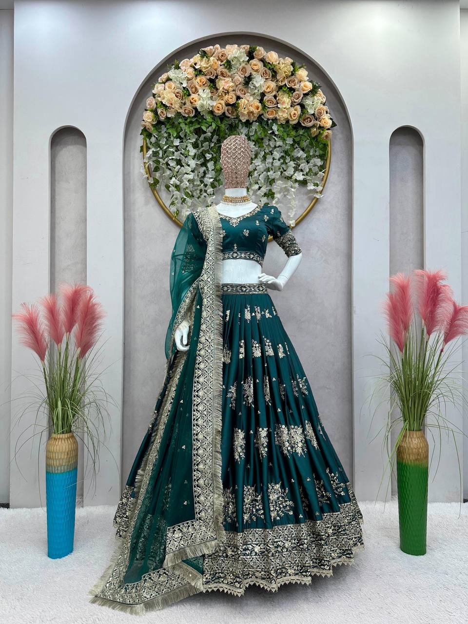 Prazu Fashion Rama Jatan Silk Thread With Sequence Designer Lehenga