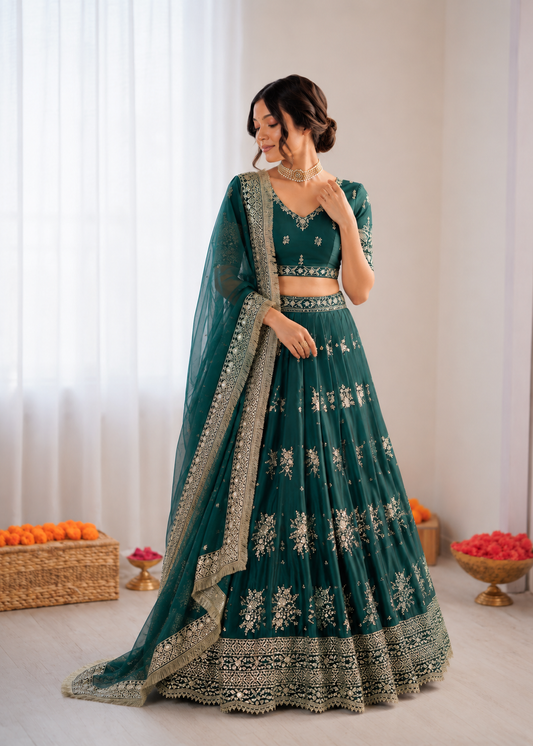 Prazu Fashion Rama Jatan Silk Thread With Sequence Designer Lehenga