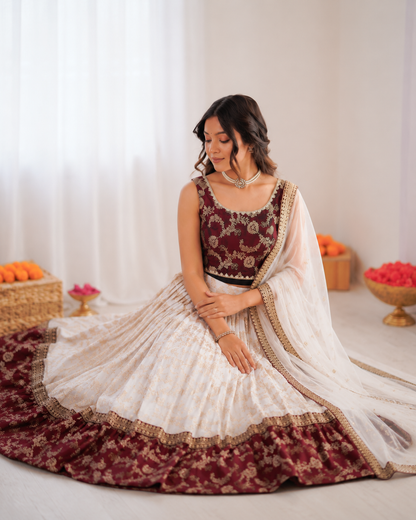 Prazu Fashion Off White Jacquard Coding With Sequence Designer Lehenga
