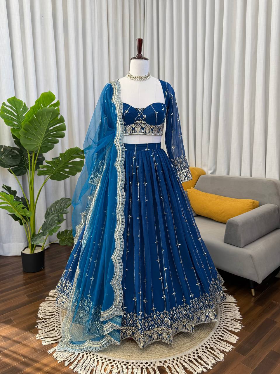 Prazu Fashion Royal Blue Net Thread With Sequence Designer Lehenga