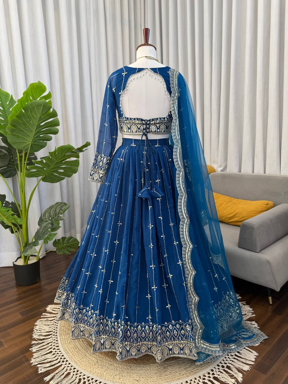 Prazu Fashion Royal Blue Net Thread With Sequence Designer Lehenga