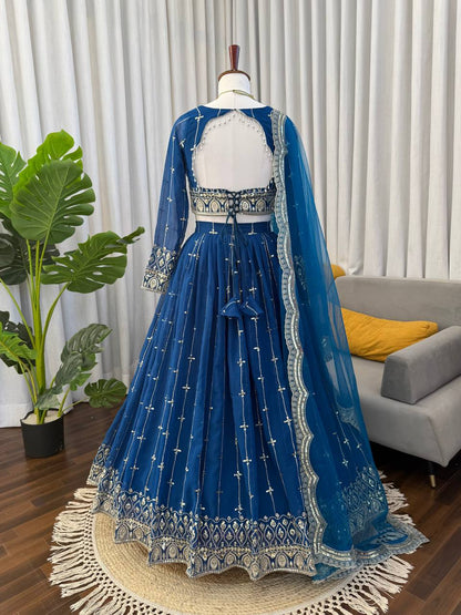 Prazu Fashion Royal Blue Net Thread With Sequence Designer Lehenga