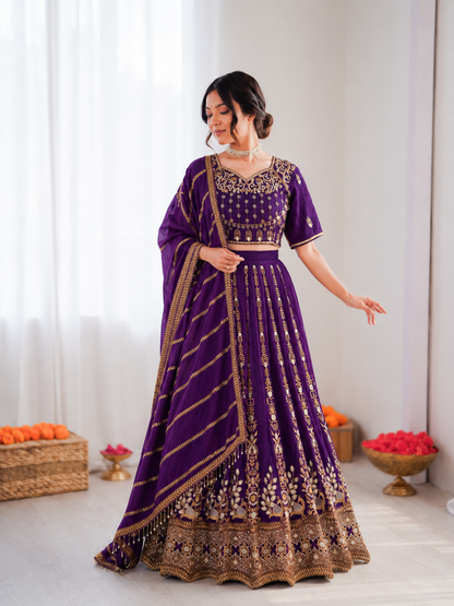 Prazu Fashion Violet Vichitra Silk Thread With Sequence Designer Lehenga
