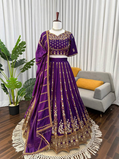 Prazu Fashion Violet Vichitra Silk Thread With Sequence Designer Lehenga